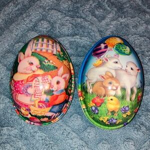 Easter Bunny and Lamb Decorative Plastic Container Eggs 7” X 6” Vintage